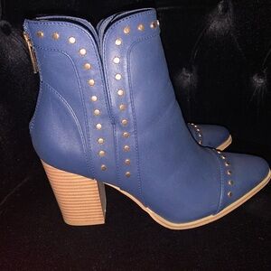 Blue Studded Ankle Boots